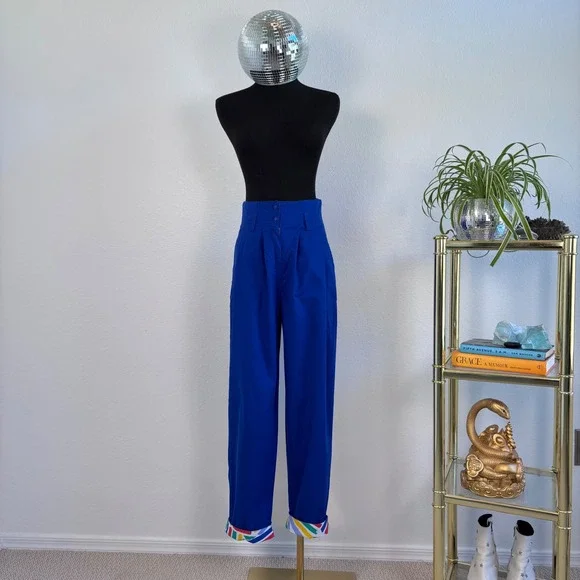 Art to Wear by Ken Done VNTG Blue High Waisted Pleated Tapered Pants Size Small - Picture 13 of 16